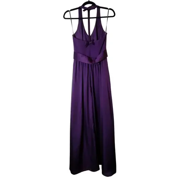 White by Vera Wang Plum Purple Halter Neck Bow Maxi Bridesmaid Prom Dress 2 - Picture 3 of 15